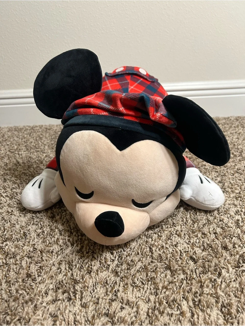 Disney Sleeping Mickey Plush in Red Plaid Pajama Set - 22”